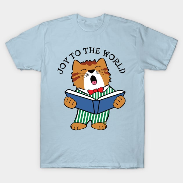 Christmas Cat Singing Joy to the World T-Shirt by Sue Cervenka